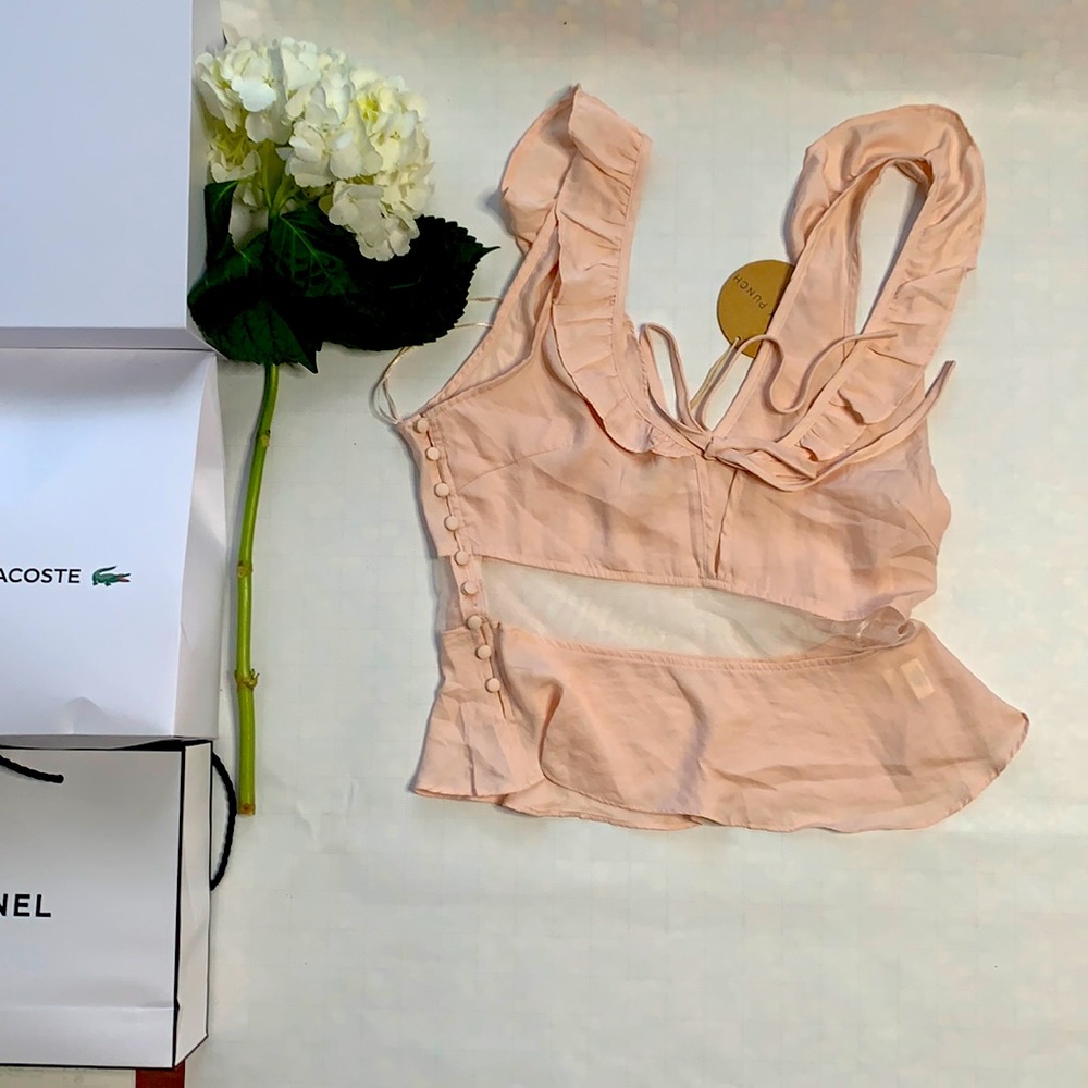 NWT Petal pink flowy blouse with sheer lace insert